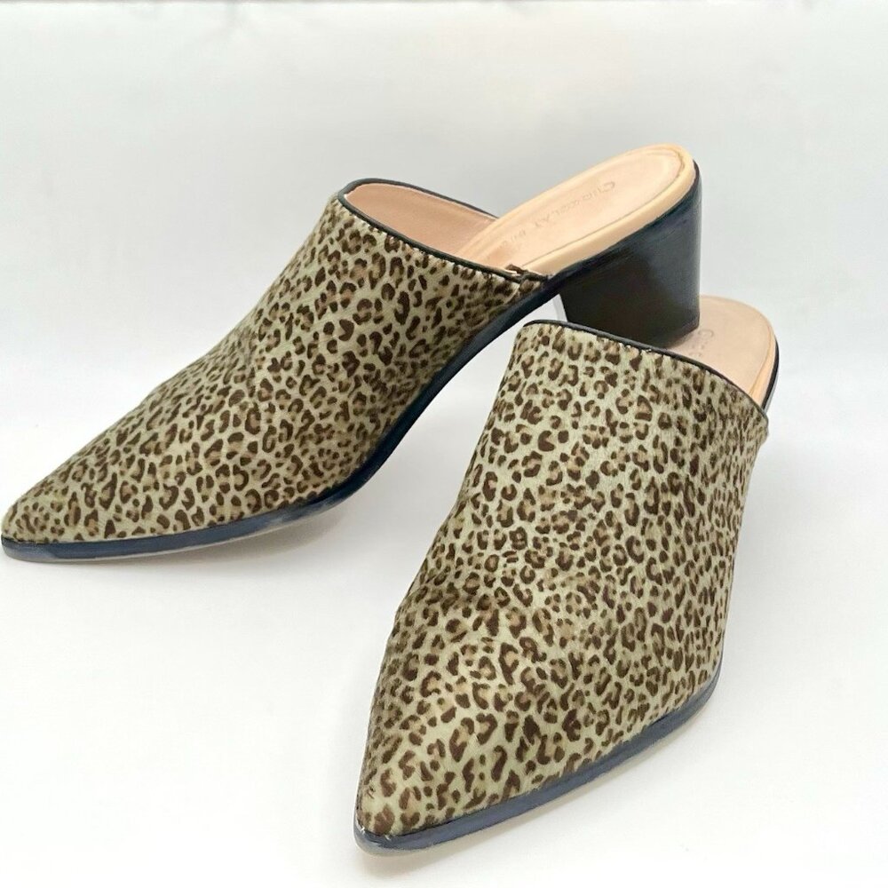 Chocolat Blu Leopard Calf Hair Mule Heels Pointed Toe EU 39, US 8.5 Rock Safari